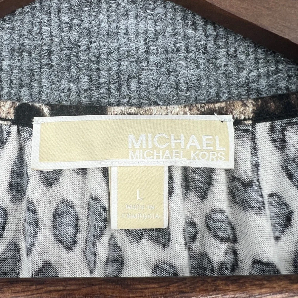 Michael Kors Leopard Print Blouse Womens Large Brown Bell Sleeve Animal Print